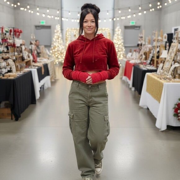 Red Silver Glitter Handmade Knitted Long Fingerless Gloves Valentines Gi… - Picture 1 of 11